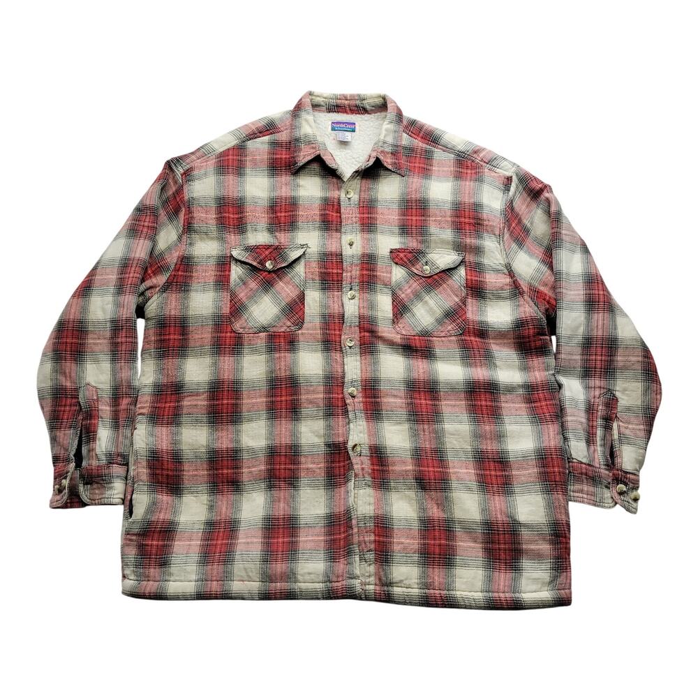 NorthCrest Mens XXL Sherpa Lined Flannel Shirt Jacket Red Plaid Heavyweight